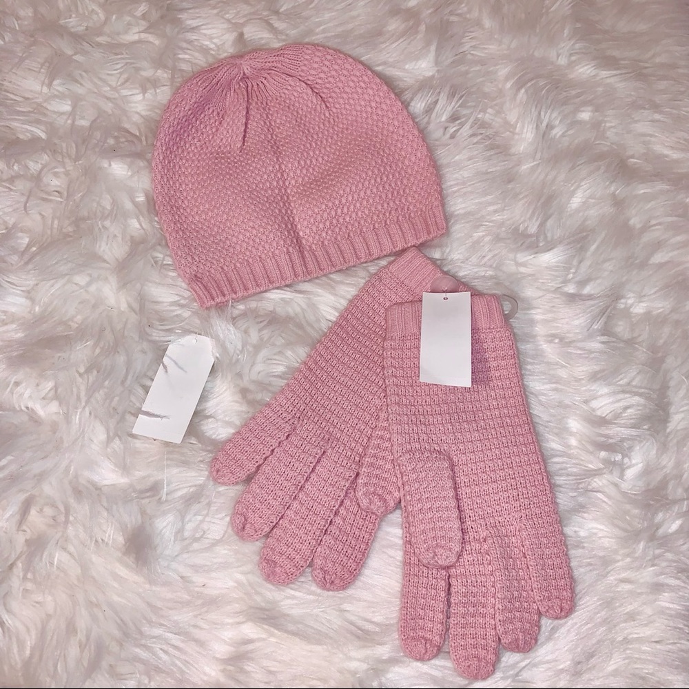 NWT Knit Gap Gloves and Hat Baby Pink Color Cute Mittens and Hat Beanie